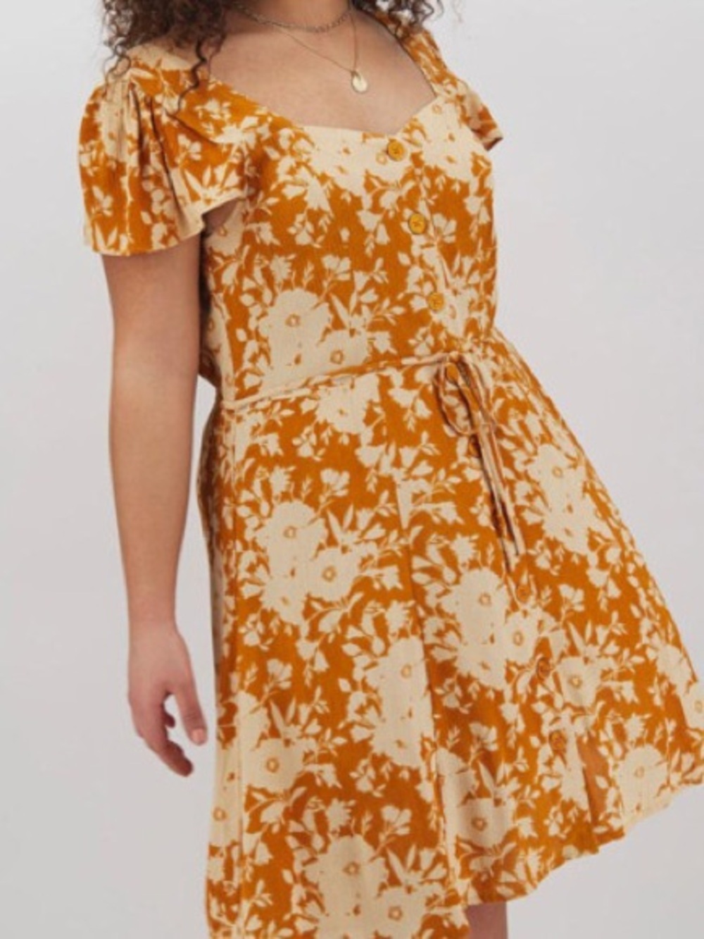 BAND OF GYPSIES | BOG Mustard Floral Button-Front Dress with Pockets